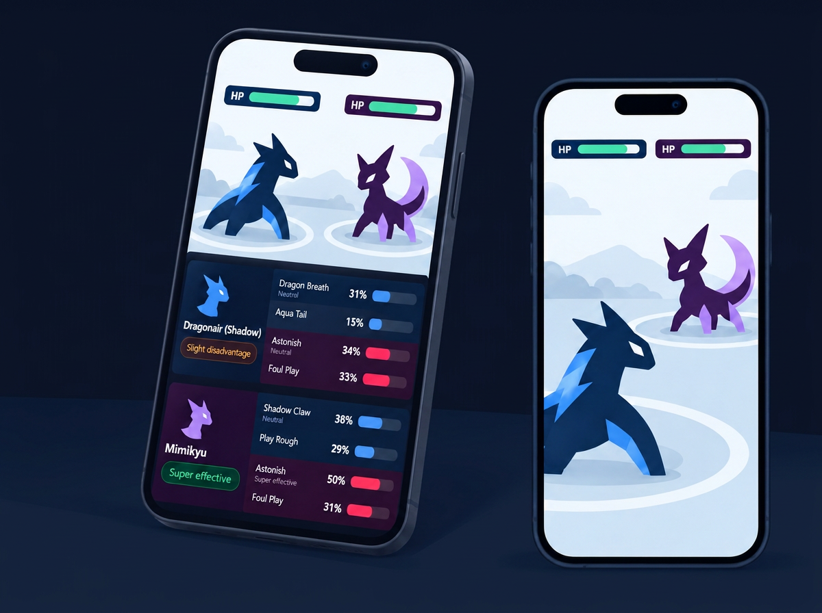 A second phone with the PoGoCoach camera scan pointed at the phone running Pokémon GO